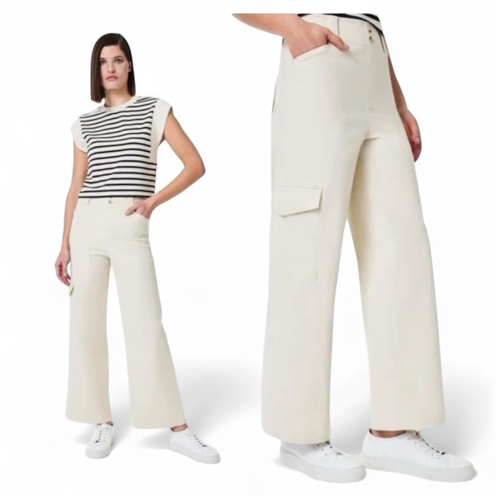 SPANX | Stretch Twill Cropped Wide Leg Cargo Pant Women's Large Eggshell 20686R